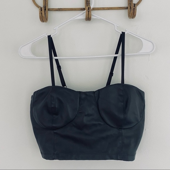 Deb Black Faux Leather Crop Top Spaghetti Strap/ Cups - Picture 1 of 4